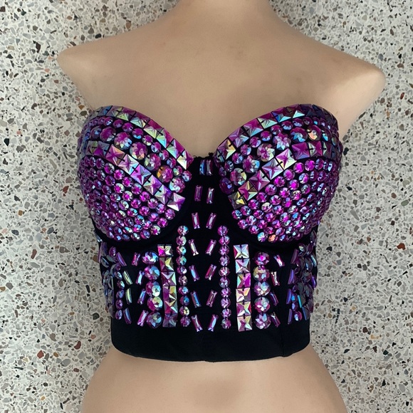 Tops - Barbie corset pink purple bead stone sequin strapless M black